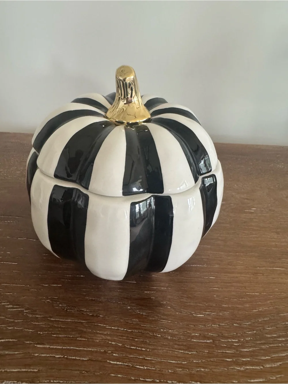 10 Strawberry Street black & white striped ceramic pumpkin canister jar